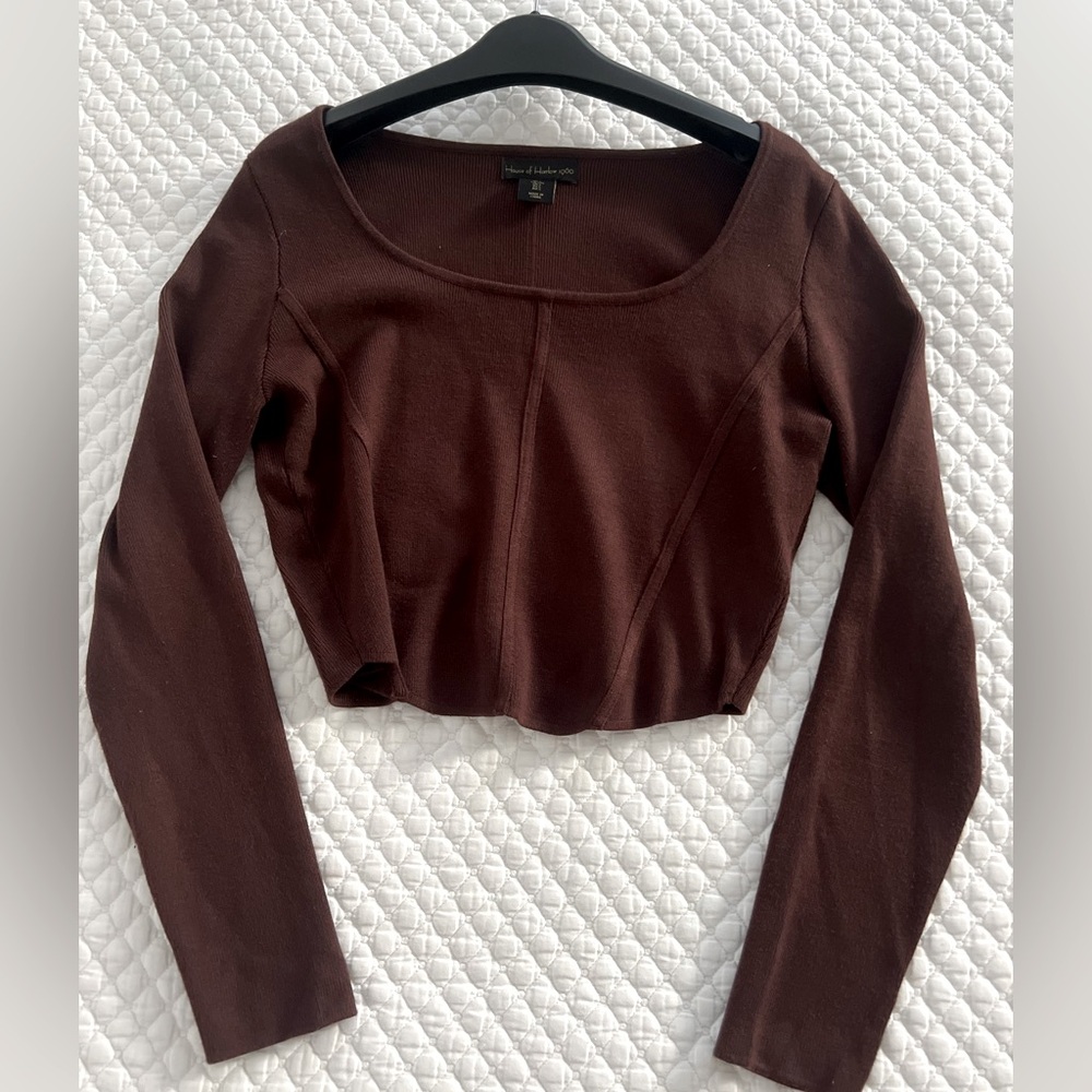 House of Harlow 1960 Knit Brown Long Sleeve Top Sweater